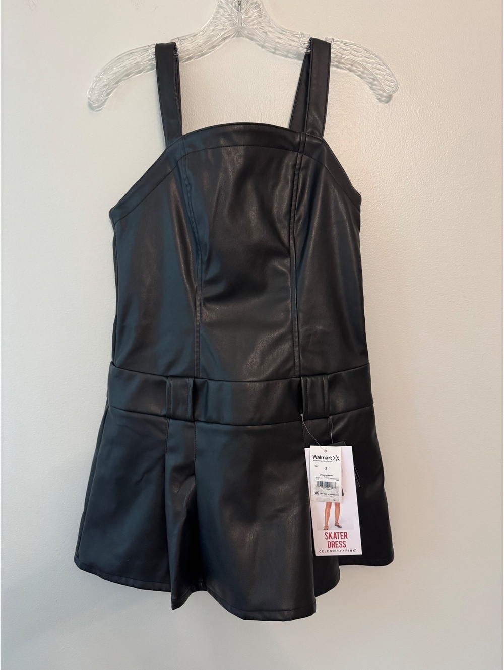 Celebrity Pink Black Faux Leather Skater Dress Size Small